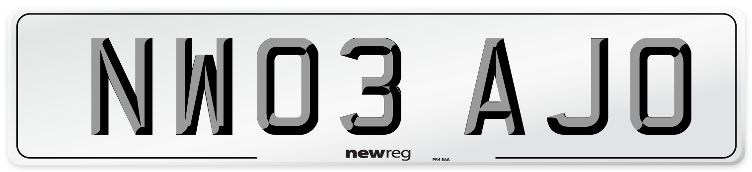 NW03 AJO Number Plate from New Reg